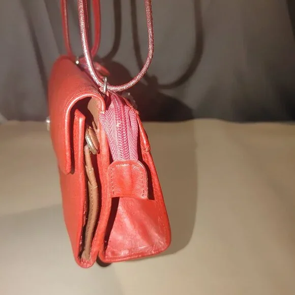 Brighton Retired Lipstick Red Leather Purse Crossbody Organizer Embellishment